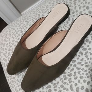 Brand new olive suede mules